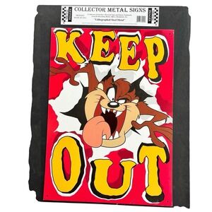 VTG 1997 Looney Tune Tasmanian Devil Taz Keep Out Metal Sign Door Room 17x12